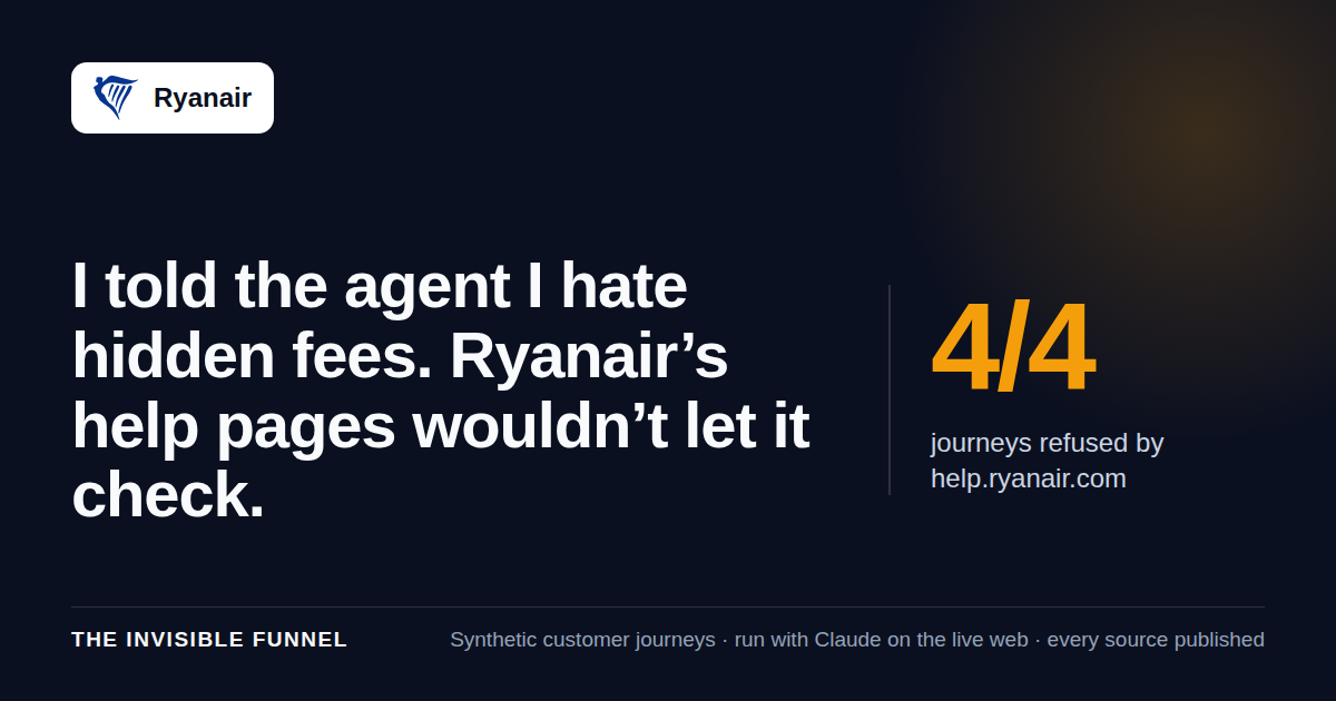 I told the agent I hate hidden fees. Ryanair’s help pages wouldn’t let it check.